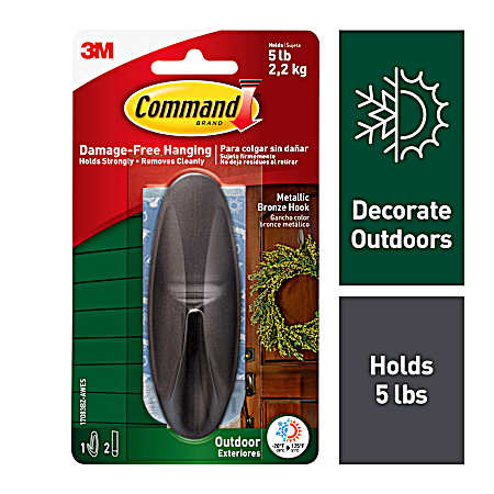 Outdoor Metallic Bronze Hook - 1 Hook & 2 Strips
