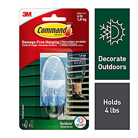 Outdoor Window Hook w/ Clear Strips - 1 Hook & 2 Strips
