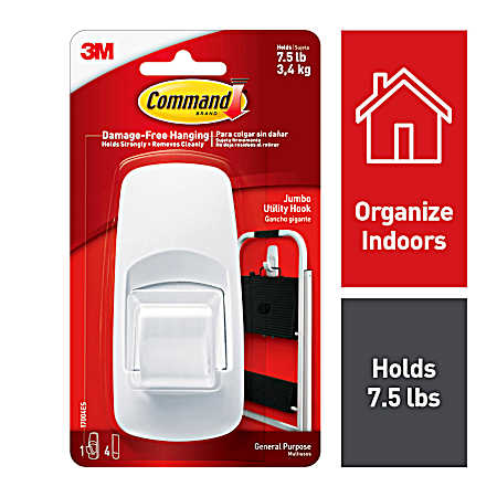 Jumbo White Wall Hook - 1 Hook & 2 Strips