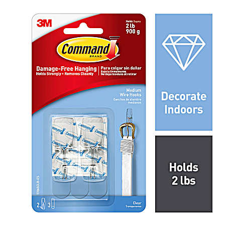 Medium Clear Wire Hooks - 2 hooks & 3 Strips