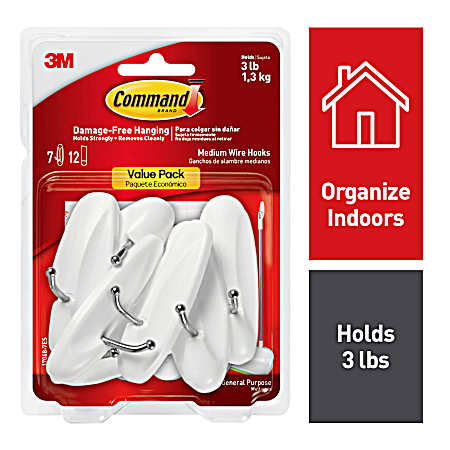 Medium White Wire Hooks Value Pack