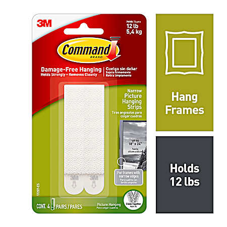 White Narrow Picture Hanging Strips - 4 Pk.