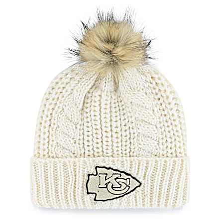 Women's Kansas City Chiefs White Mass Meeko Knit Pom Top Cuff Beanie
