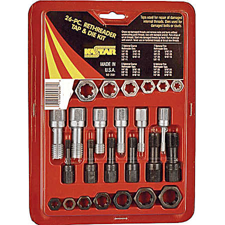 26 Pc. SAE Rethreader Tap & Die Kit
