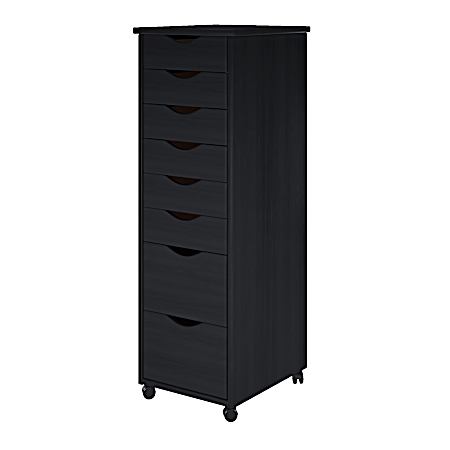 Black 8-Drawer Mobile Solid Wood Storage Cart