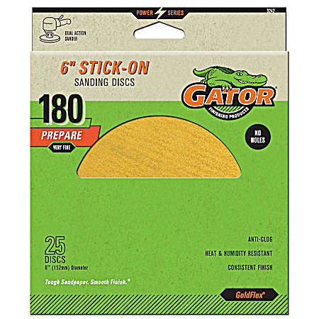 6 in. Gold Stick-On Sanding Disc 180 Grit - 25 Pk.