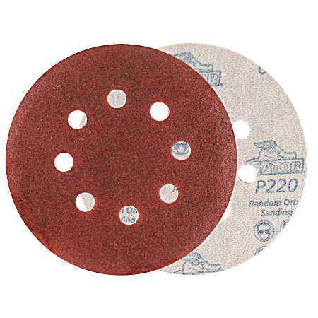 5 in. Red 8-Hole Random Orbit Hook & Loop Sanding Disc 220 Grit - 5 Pk.