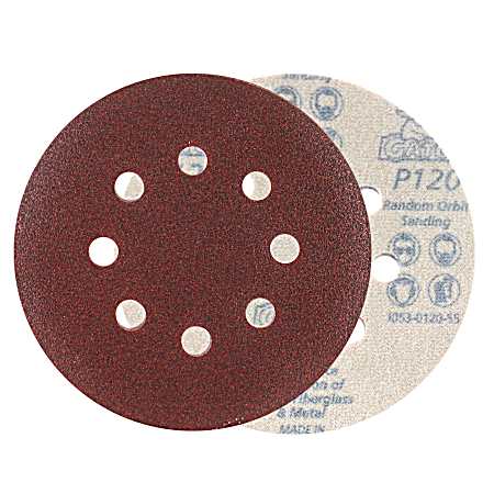5 in. Red 8-Hole Random Orbit Hook & Loop Sanding Disc 120 Grit - 5 Pk.