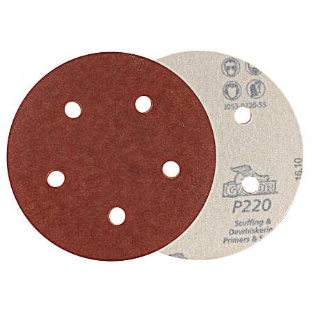 5 in. Red 5-Hole Random Orbit Hook & Loop Sanding Disc 220 Grit - 5 Pk.