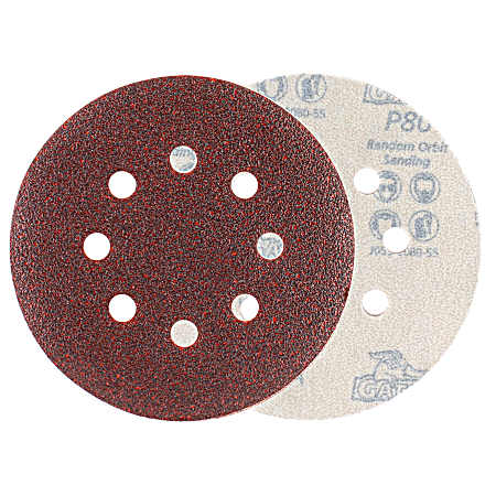 5 in. Red 8-Hole Random Orbit Hook & Loop Sanding Disc 80 Grit - 50 Pk.