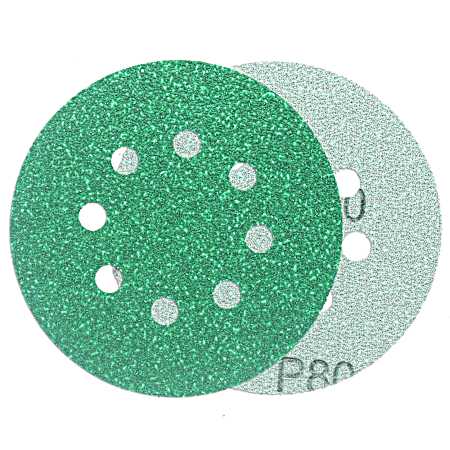 5 in. Green 8-Hole Random Orbit Hook & Loop Abrasive Film Disc 80 Grit - 3 Pk.