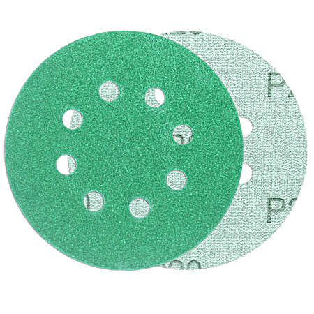 5 in. Green 8-Hole Random Orbit Hook & Loop Abrasive Film Disc 220 Grit - 3 Pk.