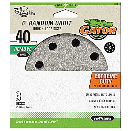 5 in. ProPlatinum 8-Hole Random Orbit Hook & Loop Abrasive Film Disc 40 Grit - 3 Pk.