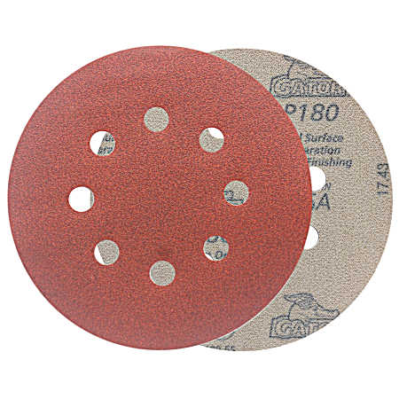 5 in. Red 8-Hole Random Orbit Hook & Loop Sanding Disc 180 Grit - 15 Pk.