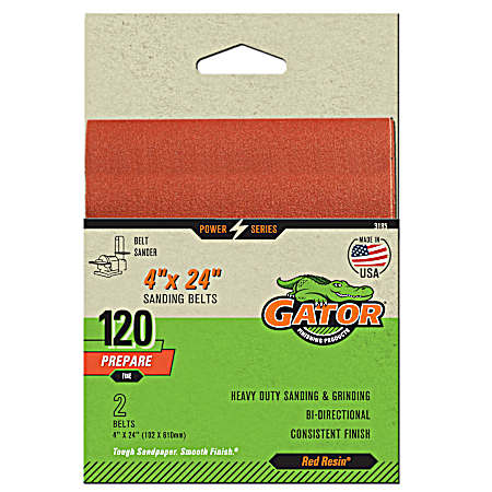 4 in. x 24 in. Red 120 Grit Aluminum Oxide Sanding Belt - 2 Pk.