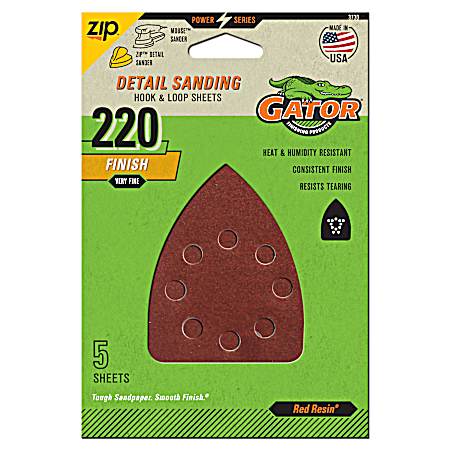 Red Detail Sanding Hook & Loop Sheets 220 Grit - 5 Pk.