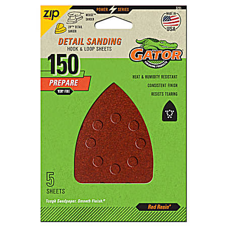 Red Detail Sanding Hook & Loop Sheets 150 Grit - 5 Pk.