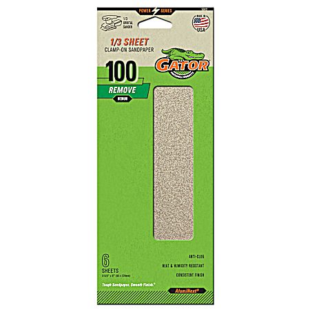 1/3 Sheet Aluminum Oxide Clamp-On Sandpaper 100 Grit - 6 Pk.