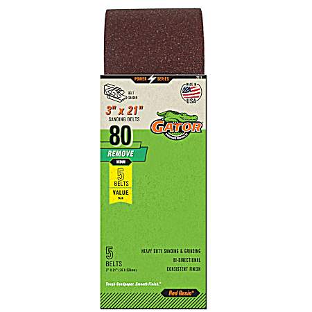 3 in. x 21 in. Red 80 Grit Aluminum Oxide Sanding Belt - 5 Pk.