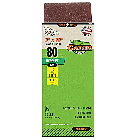 3 in. x 18 in. Red 80 Grit Aluminum Oxide Sanding Belt - 5 Pk.