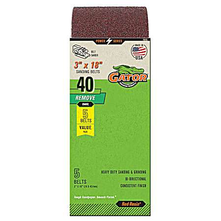3 in. x 18 in. Red Sanding Belt 40 Grit - 5 Pk.