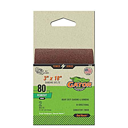 3 in. X 18 in. Red Aluminum Oxide Sanding Belt 80 Grit - 2 Pk.