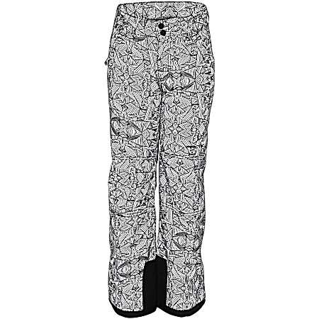 Kids' Diamond Print White Insulated Snow Pants