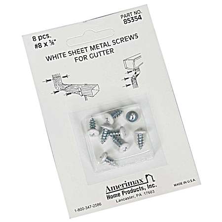 3/8 in. Sheet Metal Screws - White - 8 Pk.