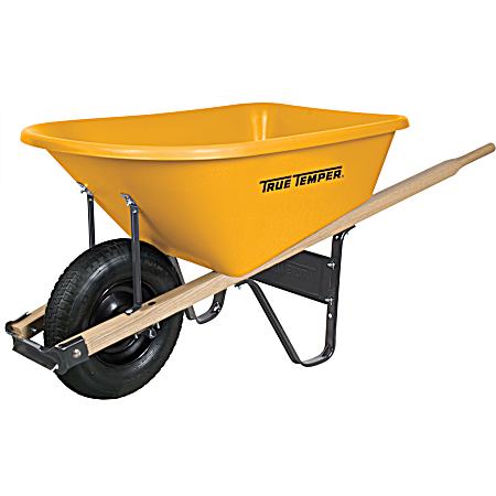 6 cu ft Poly Tray Wheelbarrow w/ Wood Handles