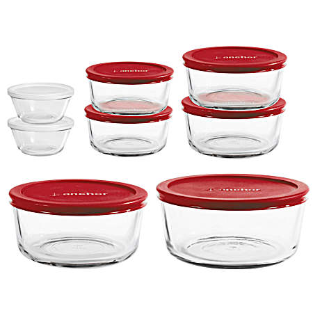 Classic Round Storage Set w/ Red Lids - 16 Pc