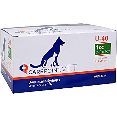 1cc U-40 Insulin Syringe & Needle for Pets - 100 Ct