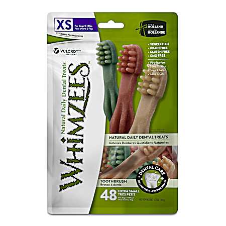 Extra Small Brushzees Natural Daily Dental Dog Treats Value Bag - 48 Pc