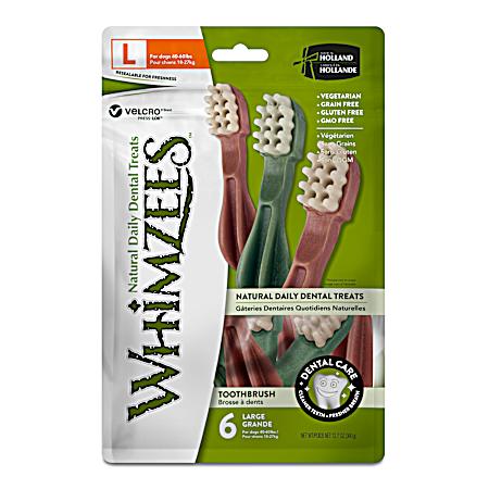 Large Brushzees Natural Daily Dental Dog Treats Value Bag - 6 Pc