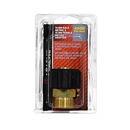 14 mm Male Metric x 15 mm Female Metric Brass Pressure Washer Adapter