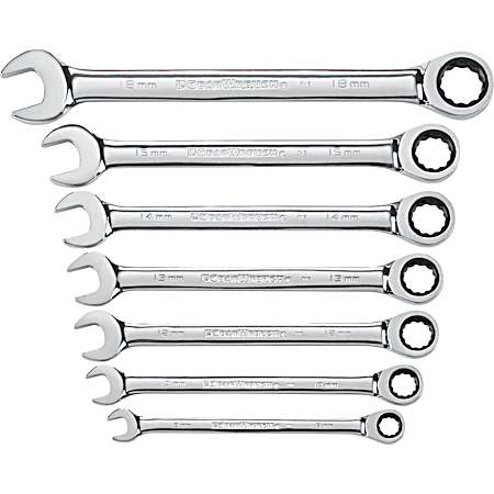 12-Point Ratcheting Combination Metric Wrench Set - 7 Pc