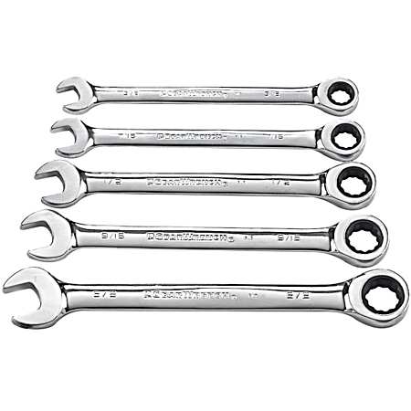 Combination SAE Ratcheting Wrench Set - 5 Pc