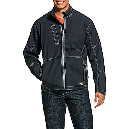 Men's Black Stretch Canvas Softshell Full Zip Jacket