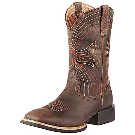 Men's Distressed Brown Sport Wide Square Toe Western Boots