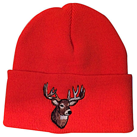 Adult Blaze Orange Embroidered Buck Knit Cuff Beanie