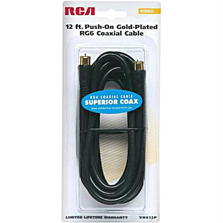 12 Ft. Push-On Gold-Plated RG6 Coaxial Cable