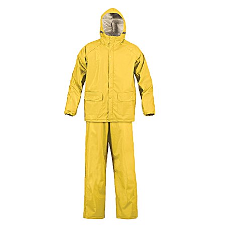 Adult SX Yellow Hooded Snap Front Long Sleeve Jacket & Pants Rain Suit - 2 Pc.