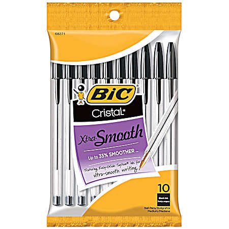 Cristal Black Xtra Smooth Medium Ball Point Pens - 10 Pk