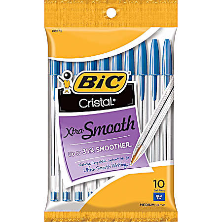 Cristal Blue Xtra Smooth Medium Ball Point Pens - 10 Pk