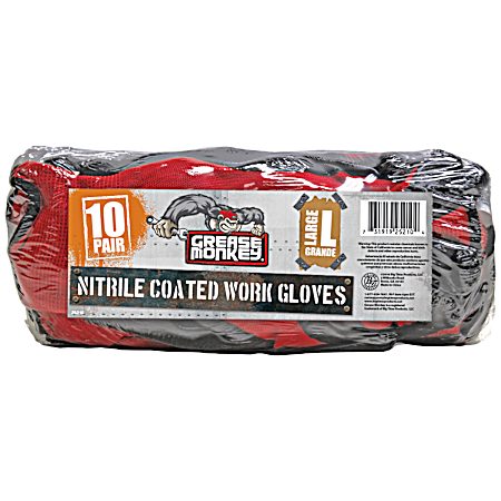 Large Nitrile Coated Gloves - 10 Pair