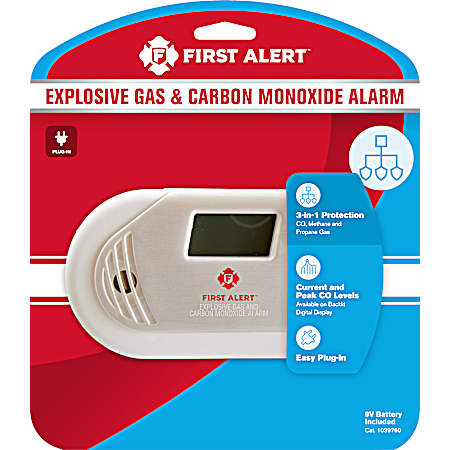 Combination Explosive Gas & Carbon Monoxide Plug-In Alarm w/ Backlit Digital Display