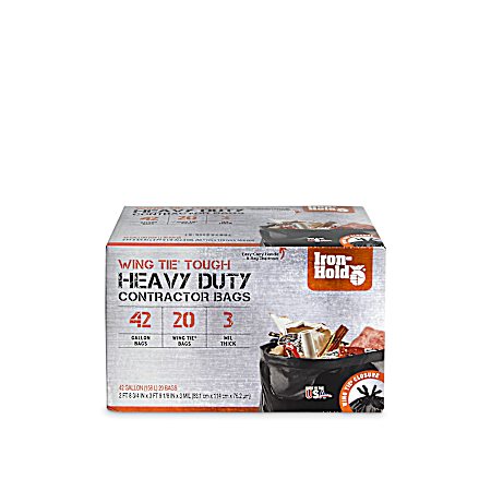 42 Gal. Black Heavy Duty Contractor Wing Tie Trash Bags - 20 ct