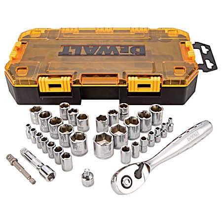 34 Pc SAE & Metric Drive Socket Wrench Set