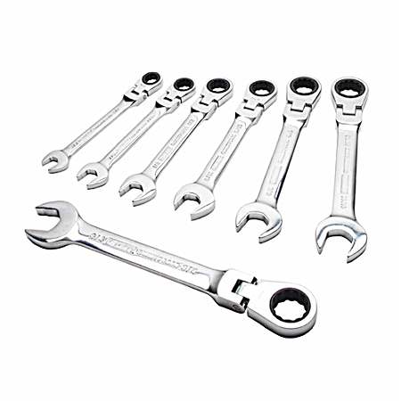 7 Pc Steel SAE Ratcheting Flex Head Combination Wrench Set