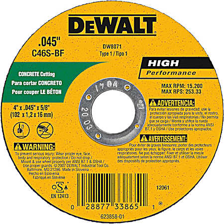 4 x .045 x 5/8 In. Concrete/Masonry Cutting Wheel