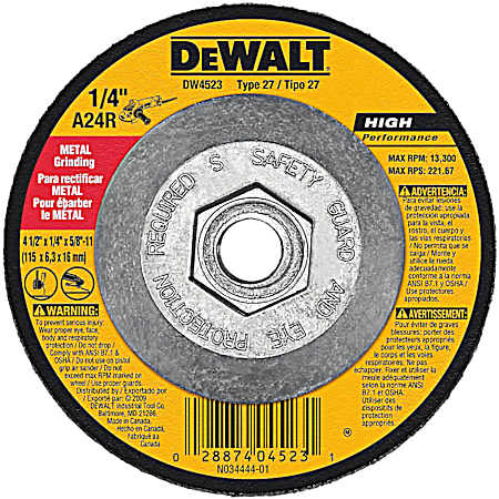4-1/2 x 1/4 x 5/8 In.-11 Metal Grinding Wheel